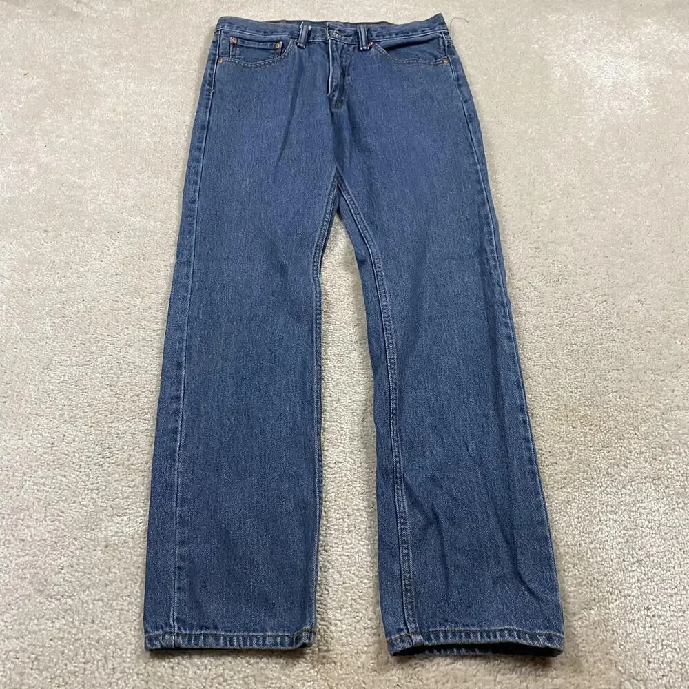 Levis 505 Jeans Mens 31x32 Blue Medium Wash Straight Zip Fly Regular Fit Denim
